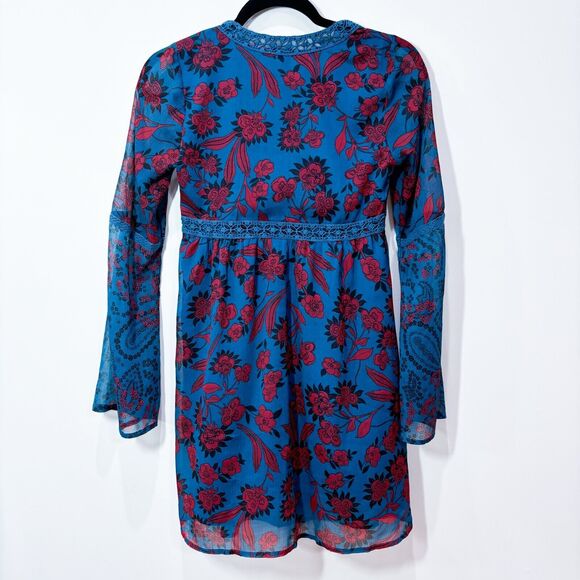 Abercrombie & Fitch Babydoll Mini Dress sz XS Blue Red Whimsigoth Y2K Romantic - Picture 6 of 13